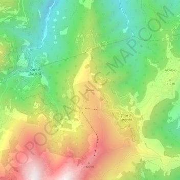 Topografisk kort Rucas, højde, terræn