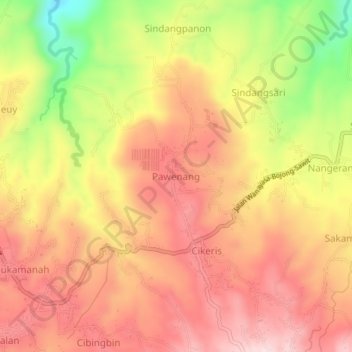 Topografisk kort Pawenang, højde, terræn