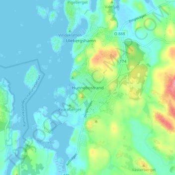 Topografisk kort Hunnebostrand, højde, terræn
