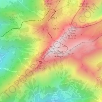 Topografisk kort Rochers de Naye, højde, terræn