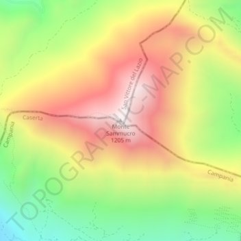 Topografisk kort Monte Sammucro, højde, terræn