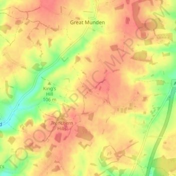Topografisk kort Levens Green, højde, terræn