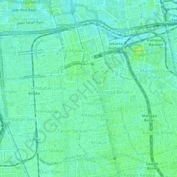 Topografisk kort Glodok, højde, terræn