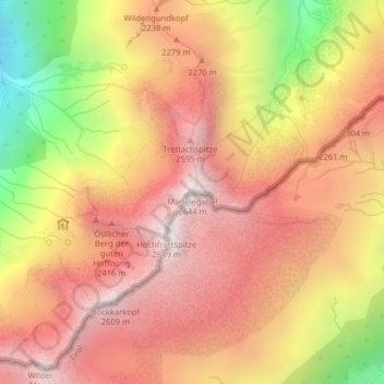 Topografisk kort Mädelegabel, højde, terræn