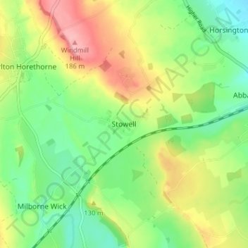 Topografisk kort Stowell, højde, terræn
