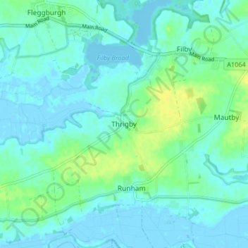 Topografisk kort Thrigby, højde, terræn