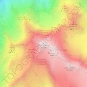 Topografisk kort Pizzo Tresero, højde, terræn