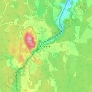 Topografisk kort Taberg, højde, terræn