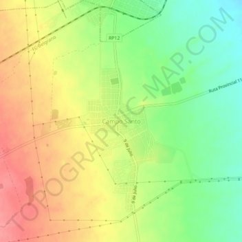 Topografisk kort Campo Santo, højde, terræn