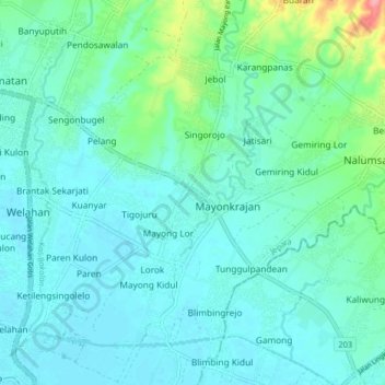 Topografisk kort Mayong, højde, terræn