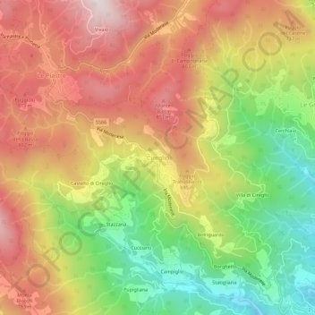 Topografisk kort Cireglio, højde, terræn