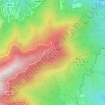 Topografisk kort Monte Perone, højde, terræn