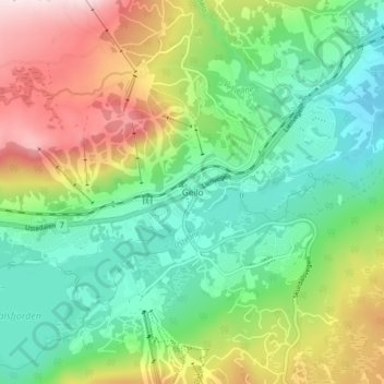 Topografisk kort Geilo, højde, terræn
