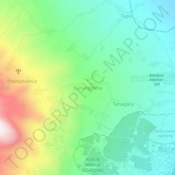 Topografisk kort Kurungdahu, højde, terræn