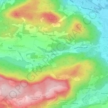 Topografisk kort Seebach, højde, terræn