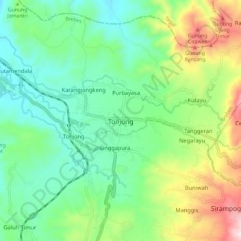 Topografisk kort Tonjong, højde, terræn