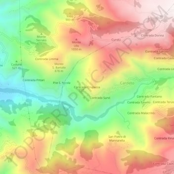 Topografisk kort Contrada Crupazza, højde, terræn