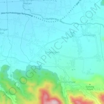 Topografisk kort Trebungan, højde, terræn