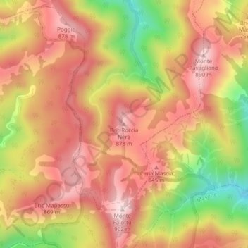 Topografisk kort Bric Roccia Nera, højde, terræn