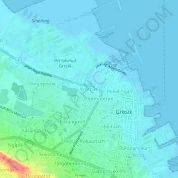 Topografisk kort Kroman, højde, terræn