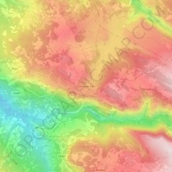 Topografisk kort Contrada Valli, højde, terræn