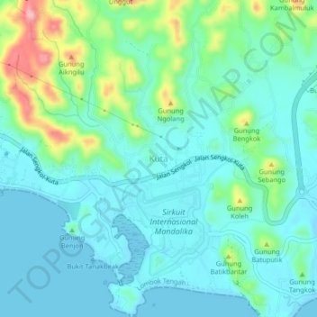 Topografisk kort Kuta, højde, terræn