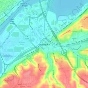 Topografisk kort Fond du Lac, højde, terræn