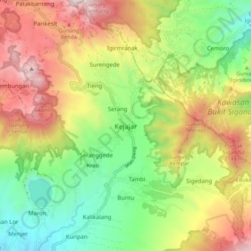 Topografisk kort Kejajar, højde, terræn