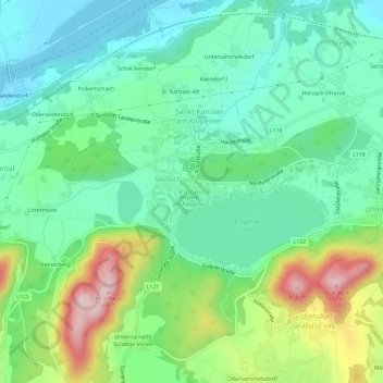 Topografisk kort Klopein, højde, terræn