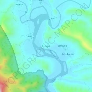 Topografisk kort Tungka, højde, terræn