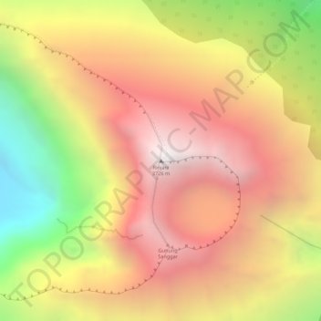 Topografisk kort Rinjani, højde, terræn