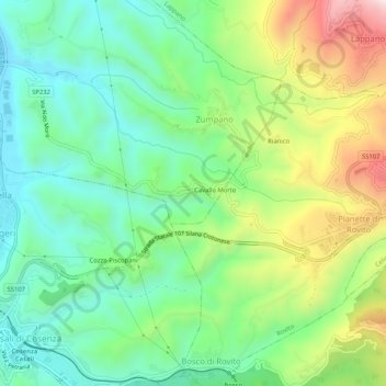 Topografisk kort Rovella, højde, terræn