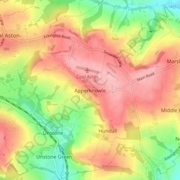 Topografisk kort Apperknowle, højde, terræn