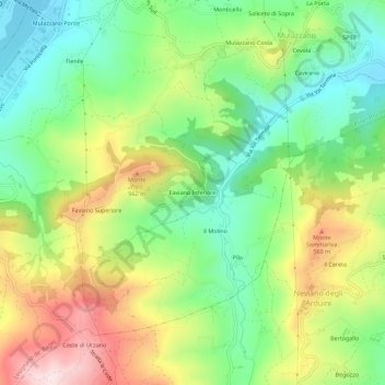 Topografisk kort Faviano Inferiore, højde, terræn