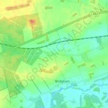 Topografisk kort Roudham, højde, terræn