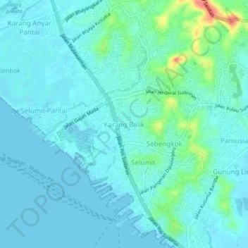 Topografisk kort Karang Balik, højde, terræn