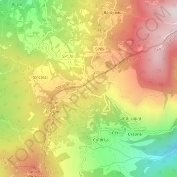 Topografisk kort Scabiazza, højde, terræn