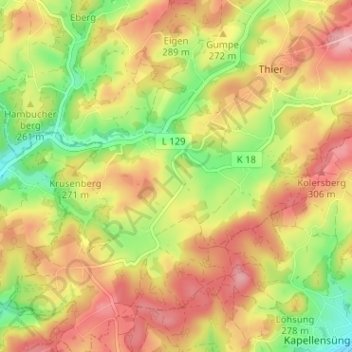 Topografisk kort Alfen, højde, terræn