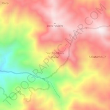 Topografisk kort Salutambun Barat, højde, terræn