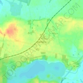 Topografisk kort Rønbjerg, højde, terræn