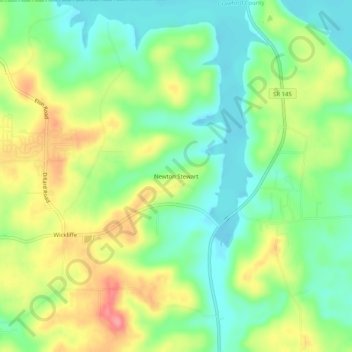 Topografisk kort Newton Stewart, højde, terræn