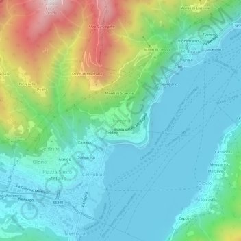 Topografisk kort Rovenna, højde, terræn