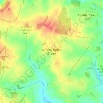 Topografisk kort Langley Upper Green, højde, terræn
