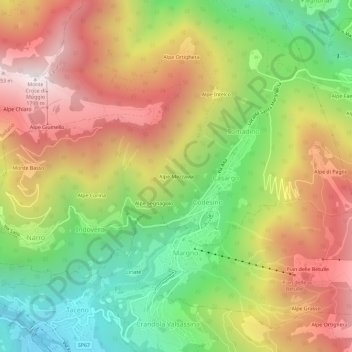 Topografisk kort Alpe Mezzavia, højde, terræn