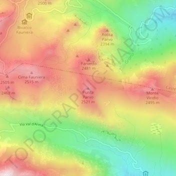 Topografisk kort Punta Parvo, højde, terræn