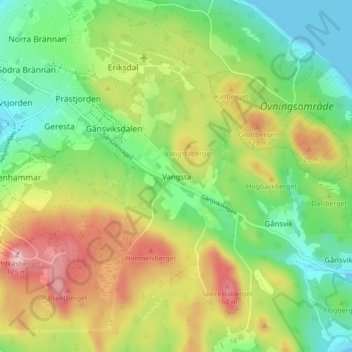 Topografisk kort Vangsta, højde, terræn