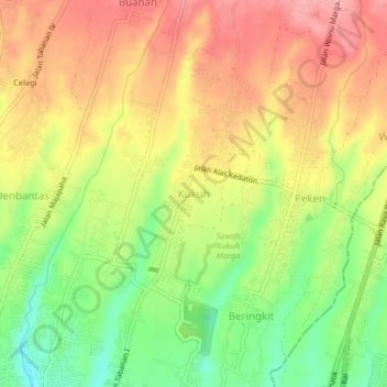 Topografisk kort Kukuh, højde, terræn