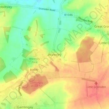 Topografisk kort Waresley, højde, terræn