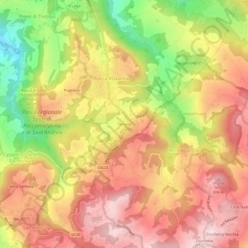 Topografisk kort Tintoria, højde, terræn