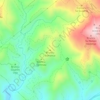 Topografisk kort Bruncu Burranca, højde, terræn